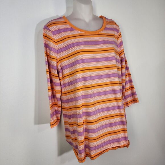 Isaac Mizrahi Live! Womens Top Medium Striped Orange 3/4 Sleeve Printed Knit - Picture 4 of 8